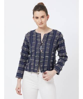 Women's Blue Fancy Jacquard Jacket 1