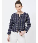 Women's Blue Fancy Jacquard Jacket