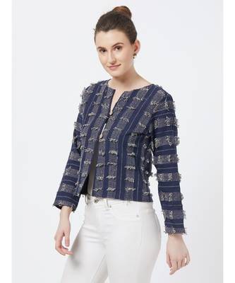 Women's Blue Fancy Jacquard Jacket 3