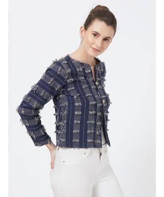Women's Blue Fancy Jacquard Jacket 4