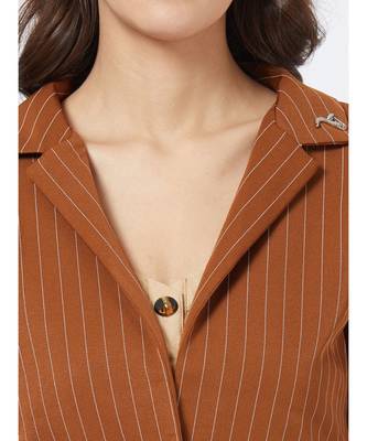 Brown Casual Stripe Blazer With Braoch 2