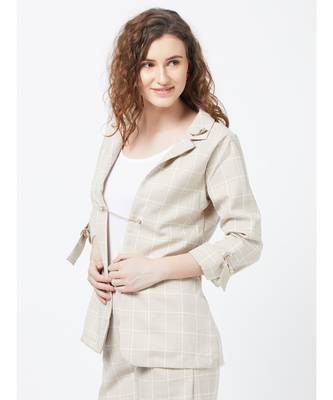 Beige Casual Stripe Blazer With Braoch 1