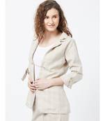 Beige Casual Stripe Blazer With Braoch