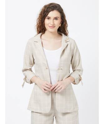 Beige Casual Stripe Blazer With Braoch 2