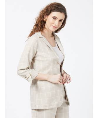 Beige Casual Stripe Blazer With Braoch 3