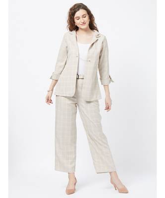 Beige Casual Stripe Blazer With Braoch 4