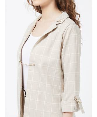 Beige Casual Stripe Blazer With Braoch 5