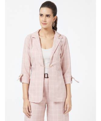 Pink Casual Stripe Blazer With Braoch 1