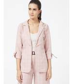 Pink Casual Stripe Blazer With Braoch