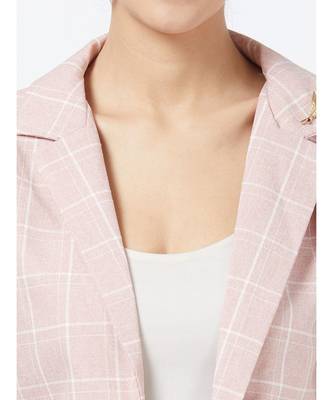 Pink Casual Stripe Blazer With Braoch 2