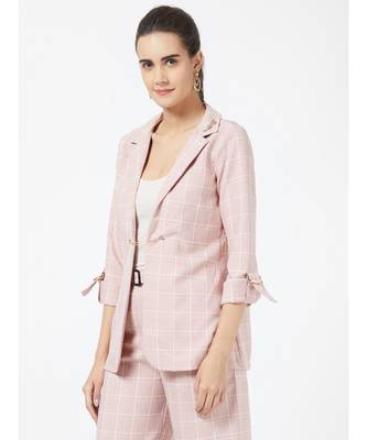 Pink Casual Stripe Blazer With Braoch 3