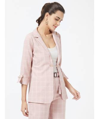 Pink Casual Stripe Blazer With Braoch 4