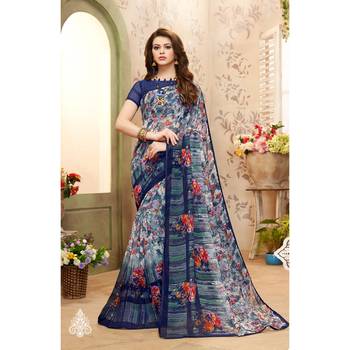 Multicolor printed chiffon saree with blouse 1