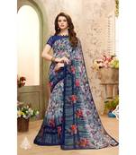 Multicolor printed chiffon saree with blouse