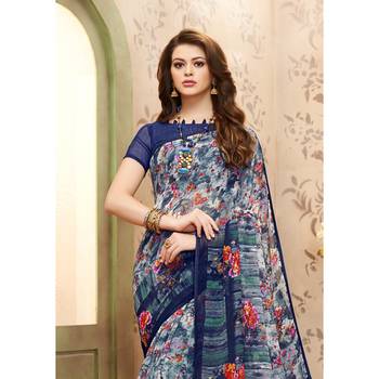 Multicolor printed chiffon saree with blouse 2