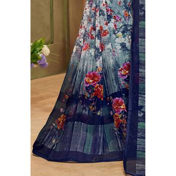 Multicolor printed chiffon saree with blouse 3
