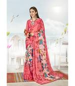 Pink printed georgette saree with blouse