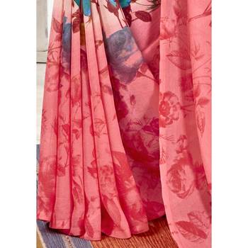 Pink printed georgette saree with blouse 3