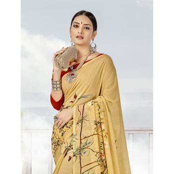 Beige printed georgette saree with blouse 2