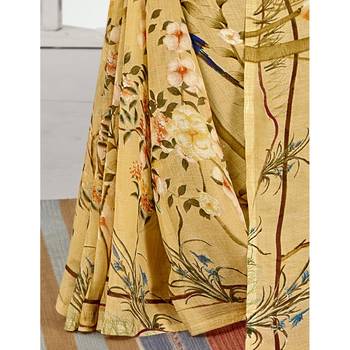 Beige printed georgette saree with blouse 3