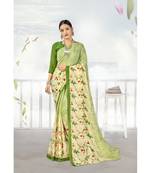 Green printed georgette saree with blouse