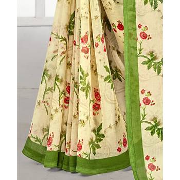 Green printed georgette saree with blouse 3
