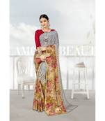 Grey printed georgette saree with blouse