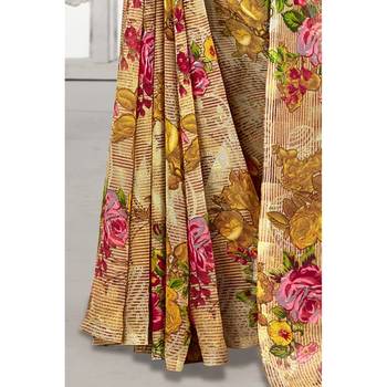Grey printed georgette saree with blouse 3