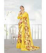 Yellow printed georgette saree with blouse