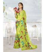 Green printed georgette saree with blouse