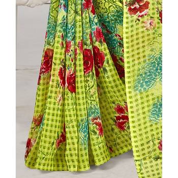 Green printed georgette saree with blouse 3