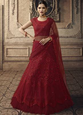 Maroon Bridal Net Lehenga Choli 1