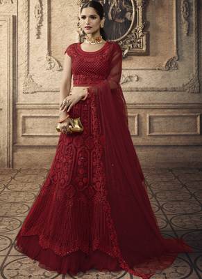 Maroon Bridal Net Lehenga Choli 2