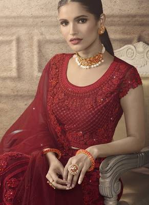 Maroon Bridal Net Lehenga Choli 3