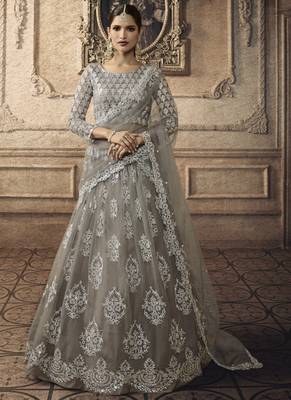 Grey Bridal Net Lehenga Choli 1