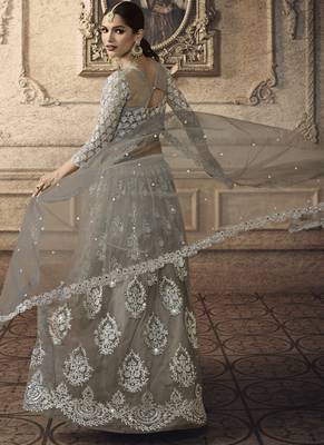 Grey Bridal Net Lehenga Choli 4