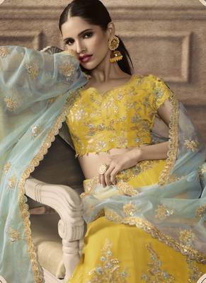 Yellow Bridal Net Lehenga Choli 4