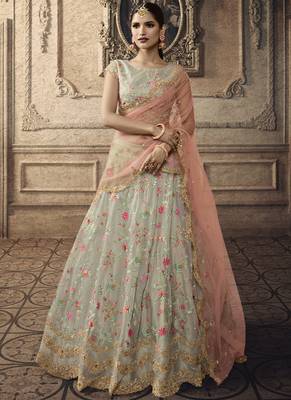 Light Grey Bridal Net Lehenga Choli 1