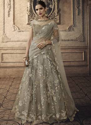 Grey Bridal Net Lehenga Choli 1