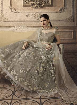 Grey Bridal Net Lehenga Choli 2