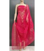 Red Kota Doria Glitter Paste Dress Material 