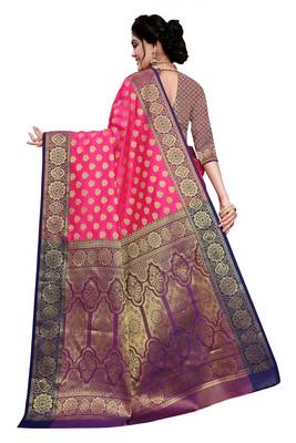  Womens Designer Pink  Banarasi  Saree With Designer Blouse 2