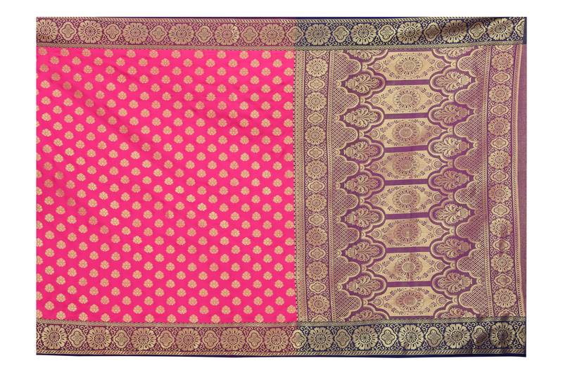  Womens Designer Pink  Banarasi  Saree With Designer Blouse