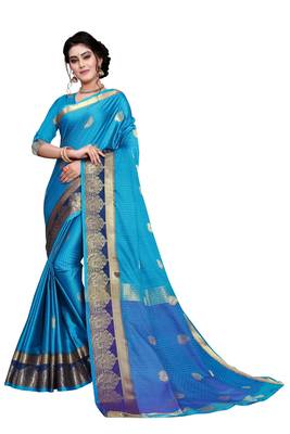  Womens Designer Firozi Banarasi  Saree With Designer Blouse 1
