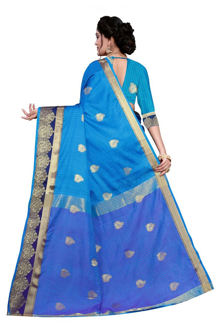  Womens Designer Firozi Banarasi  Saree With Designer Blouse