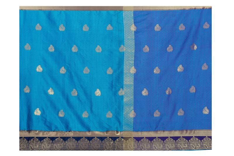  Womens Designer Firozi Banarasi  Saree With Designer Blouse