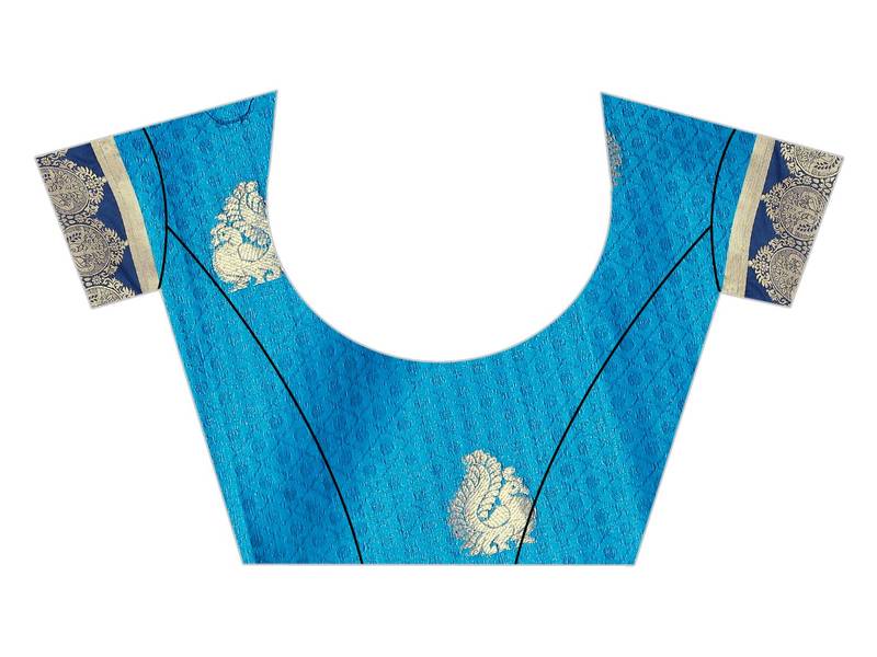  Womens Designer Firozi Banarasi  Saree With Designer Blouse