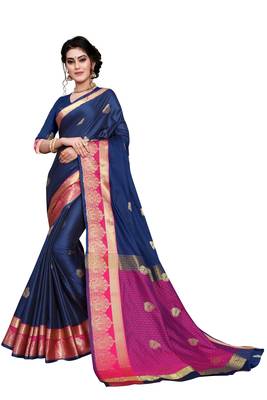  Womens Designer Nevy Blu Banarasi  Saree With Designer Blouse 1
