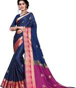  Womens Designer Nevy Blu Banarasi  Saree With Designer Blouse