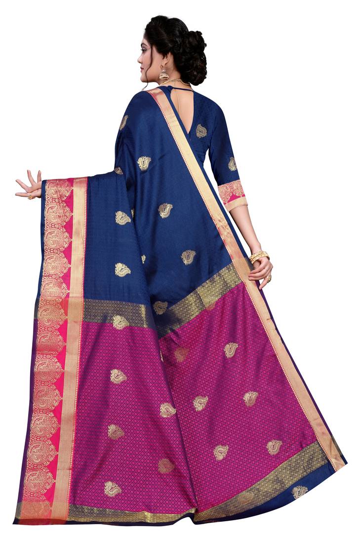 Womens Designer Nevy Blu Banarasi  Saree With Designer Blouse